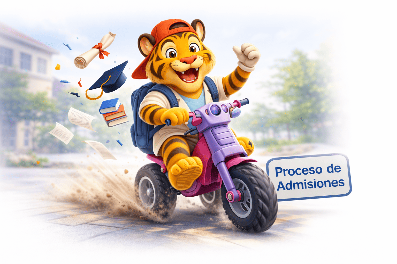 Tiger riding a tricycle with a thumbs up